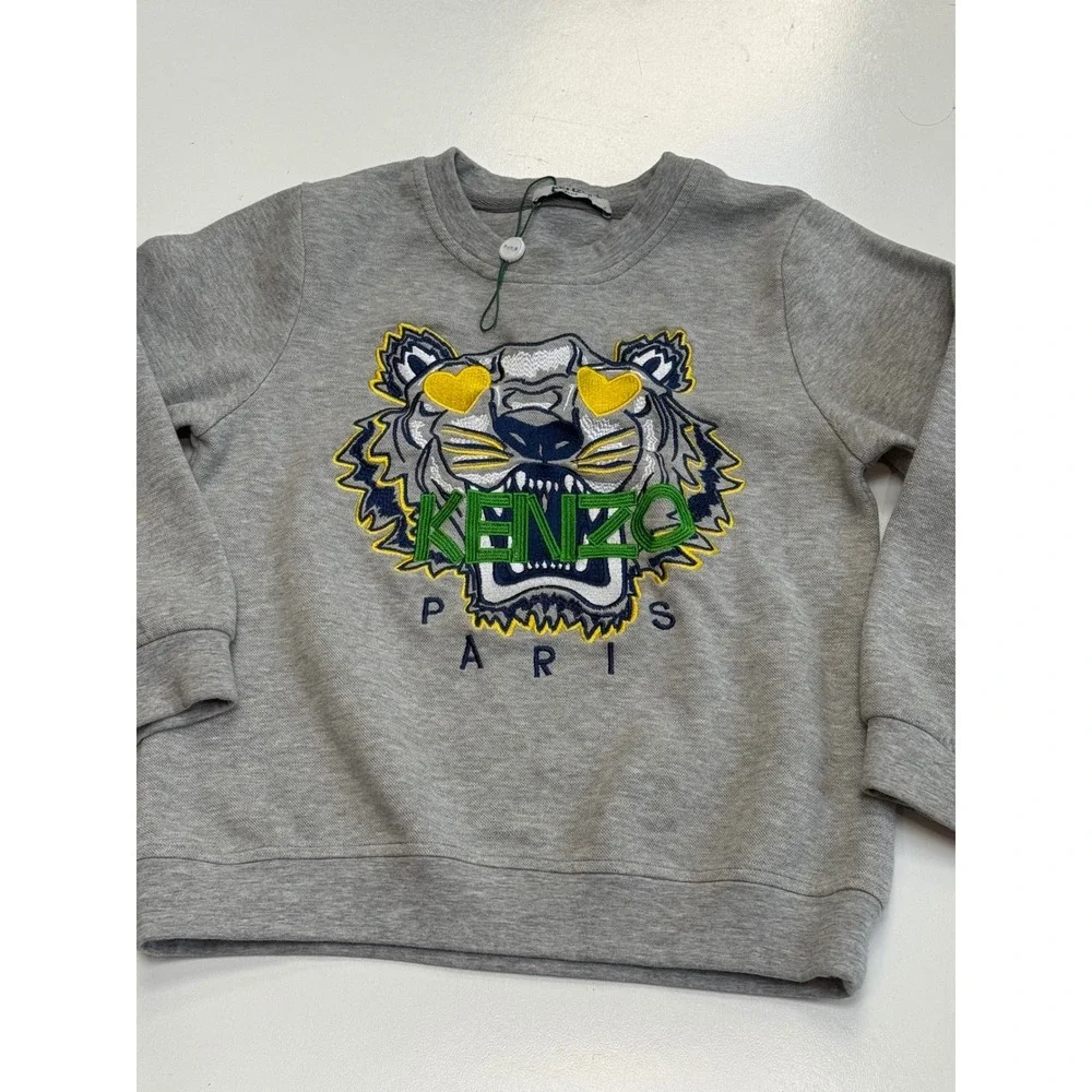 Kenzo Paris Kids Gray Tiger Embroidered Sweatshirt and Joggers Tracksuit Set